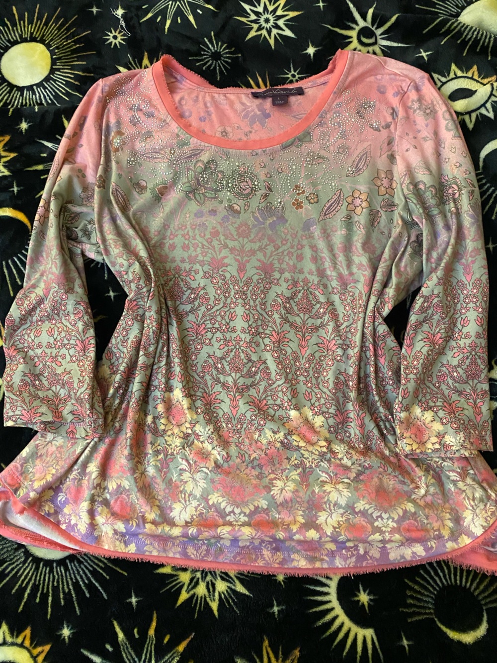 Gloria Vanderbilt Floral Print Top in Pink and Lavender